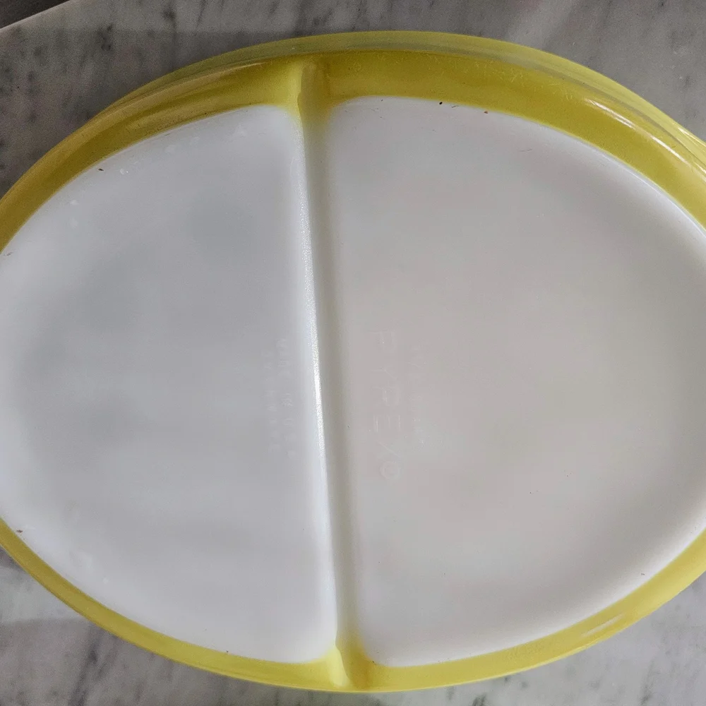 Pyrex White Yellow Olive Green Casserole Dish with Floral Design